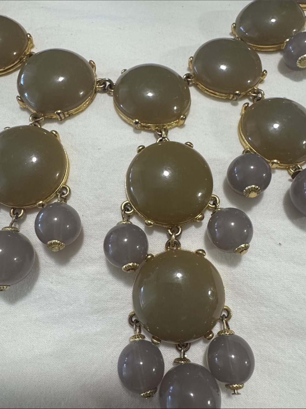 J crew Gold-Tone Statement Necklace with Olive-Grey Beads - Picture 2 of 5